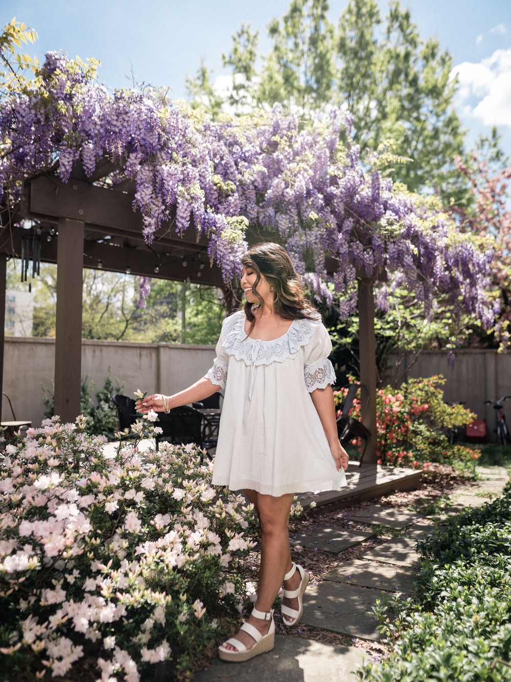 Tularosa Cream Lace-Trim Mini Swing Dress
